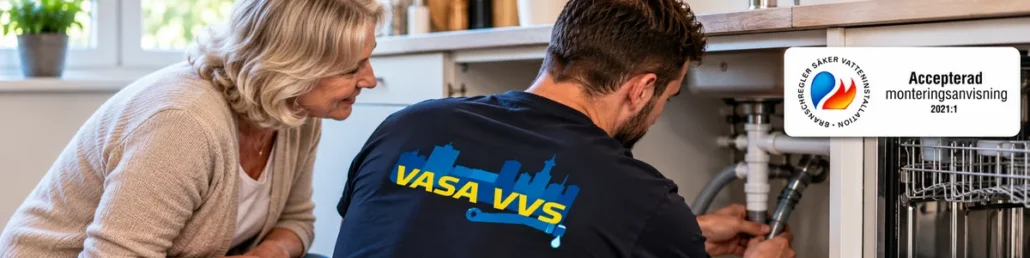 Rörmokare från Vasa VVS installerar diskmaskin hemma hos kund i Stockholm