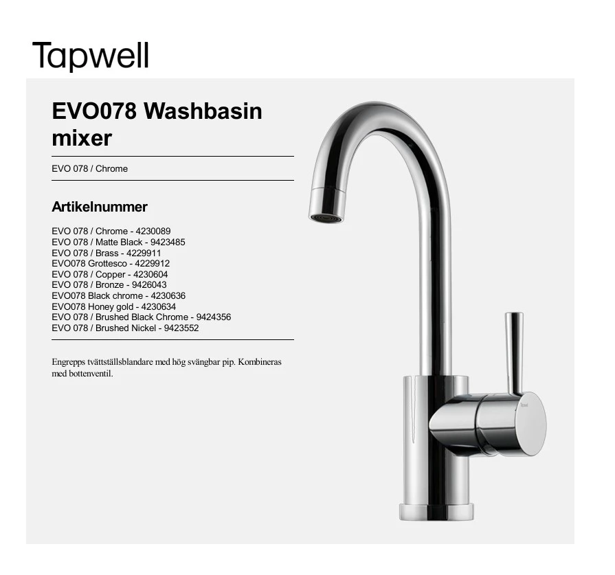 Tvättställsblandare Tapwell Högsvängbar Pip EVO078 inkl installation - Bild 6